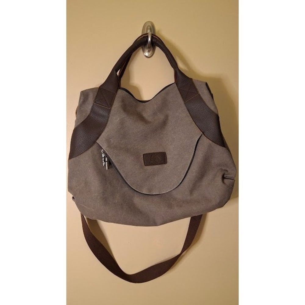 Classic Fashion Canvas Hobo Bag Taupe Brown Crossbody Shoulder Tote Purse